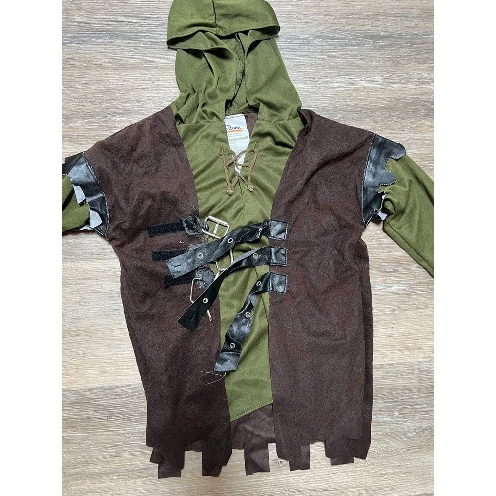 Robin Hood Costume Youth Large Medieval Archer Forest Tunic Hood Vest Distressed